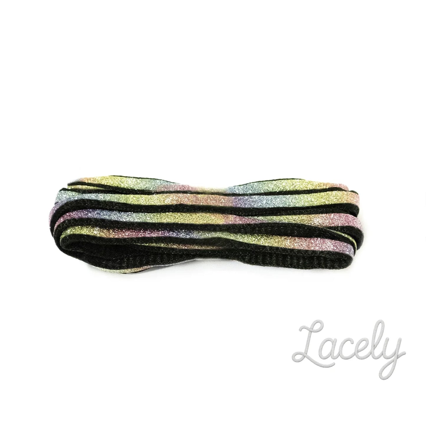 Glitter Black Oval Rainbow Laces 1 pair - 90cm