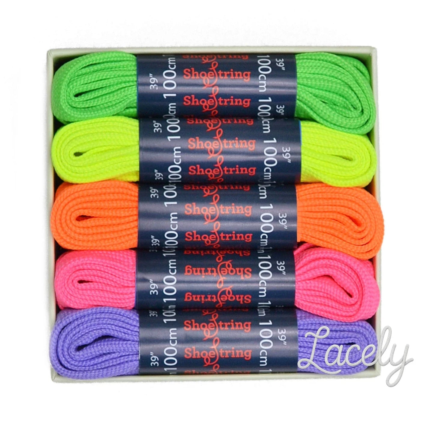 ShoeString 100cm Flat Florescent Laces Gift Box - 5 Pairs