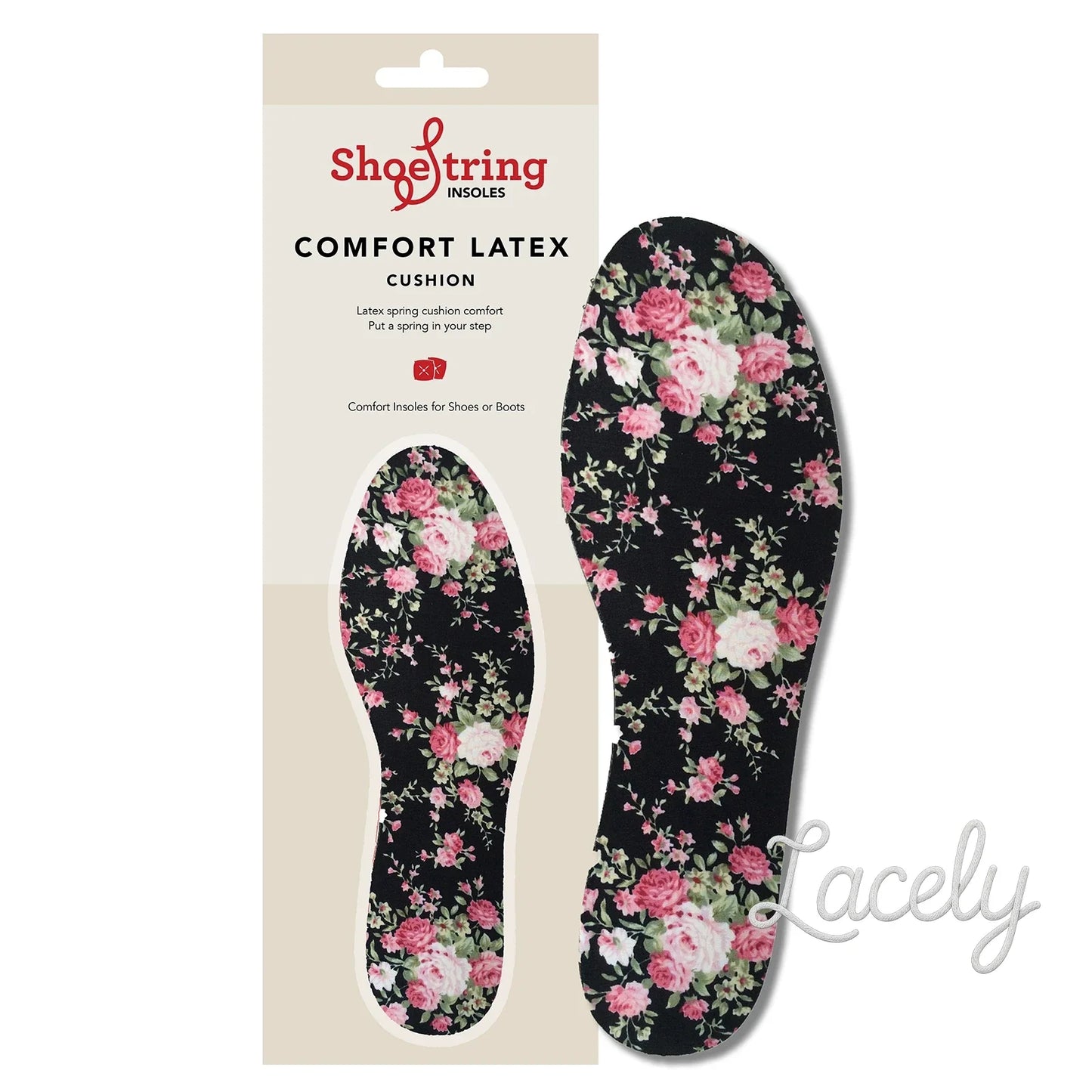 ShoeString Adults Cork Cut to Fit Insoles - Roses Print
