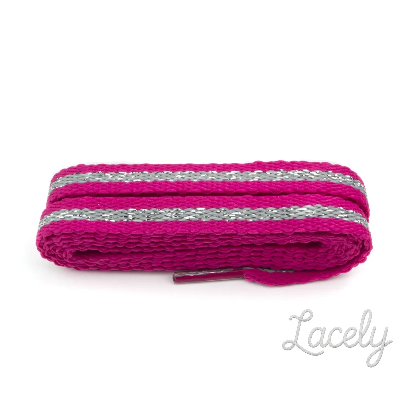 Stripey Flat Pink/Silver Laces 1 pair - 100cm