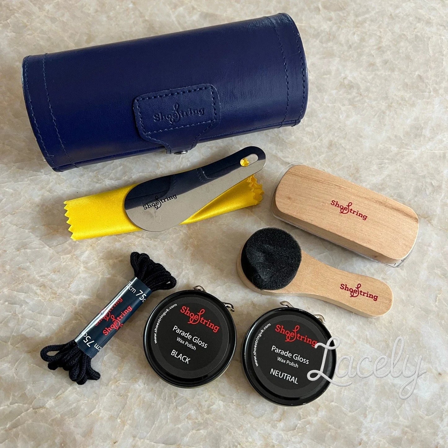 Shoe String Kit Shoe Navy Barrel - A shoe Assorted Contents