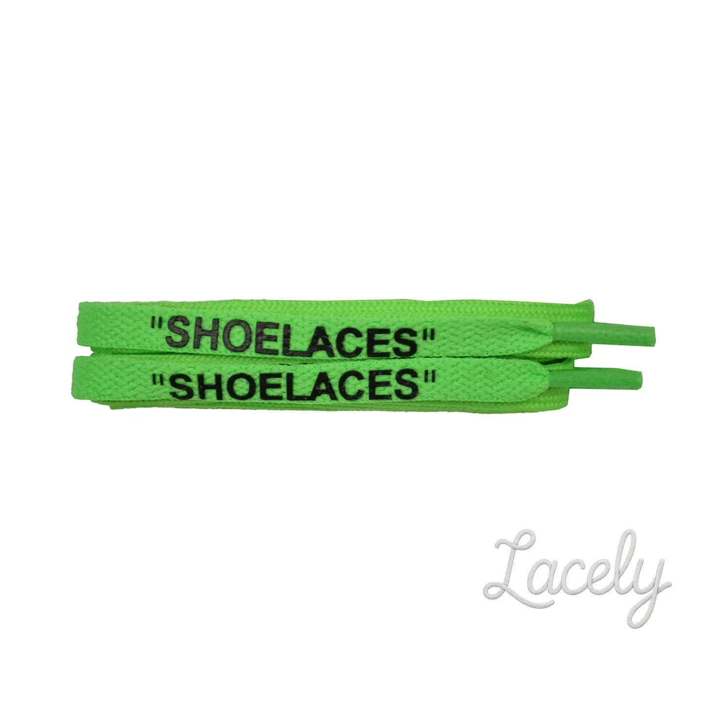 Neon Green Flat "SHOE LACE" Print Laces - 120cm