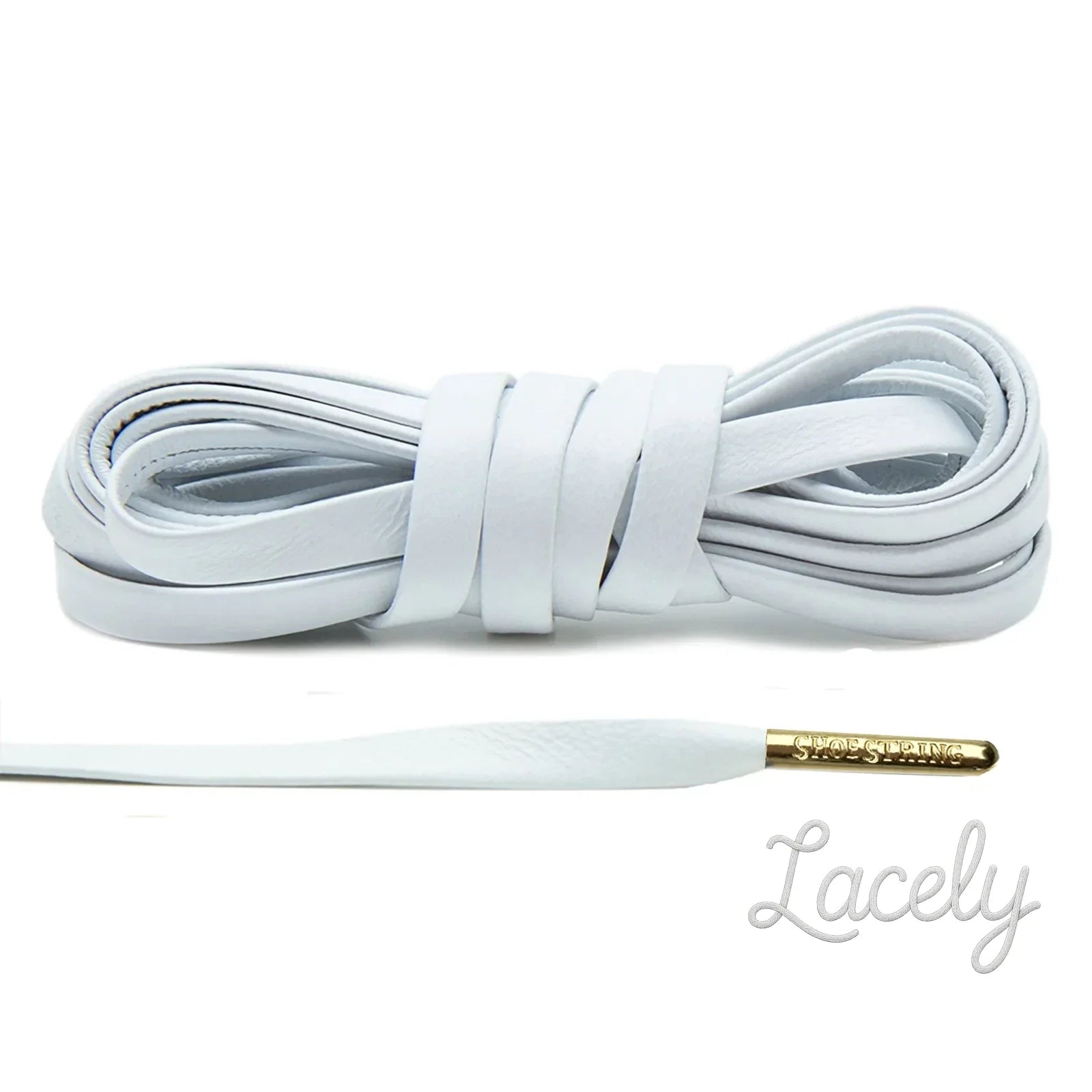 White Leather Laces With Gold Aglets - 120cm
