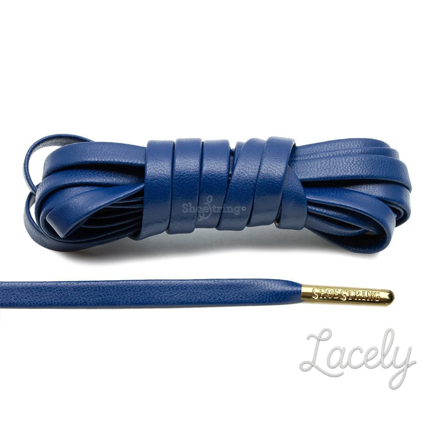 Blue Leather Gold Metal Aglets laces