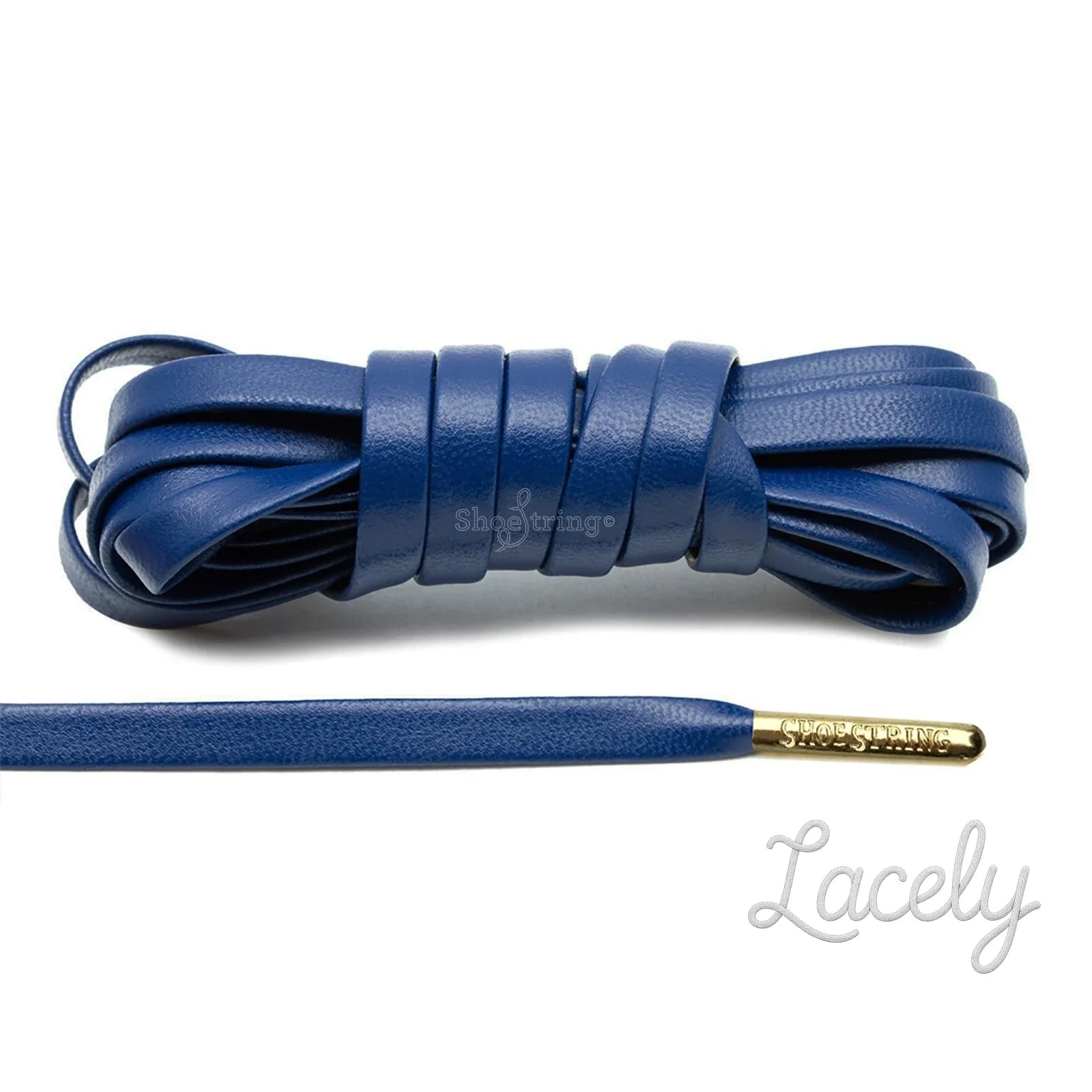 Blue Leather Gold Metal Aglets laces