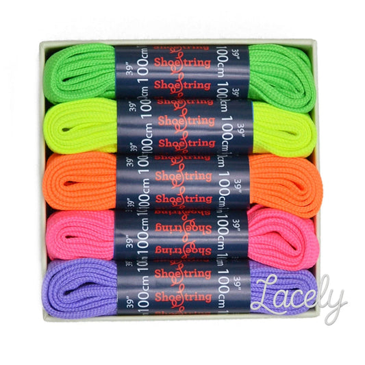 ShoeString 100cm Flat Florescent Laces Gift Box - 5 Pairs