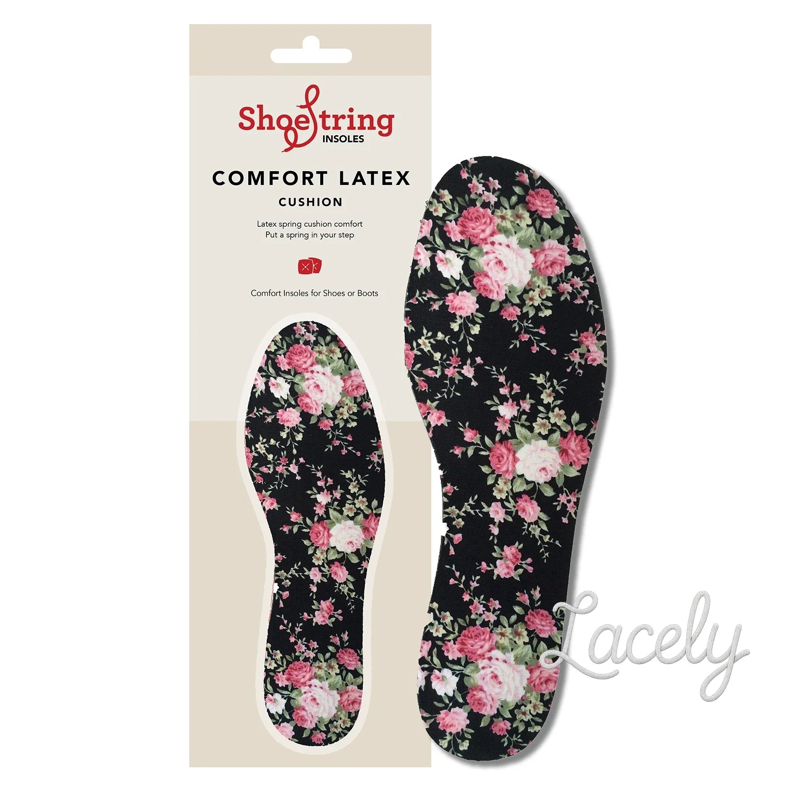 ShoeString Adults Cork Cut to Fit Insoles - Roses Print