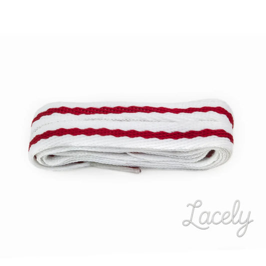 Stripey Flat White/Red Laces 1 pair - 100cm