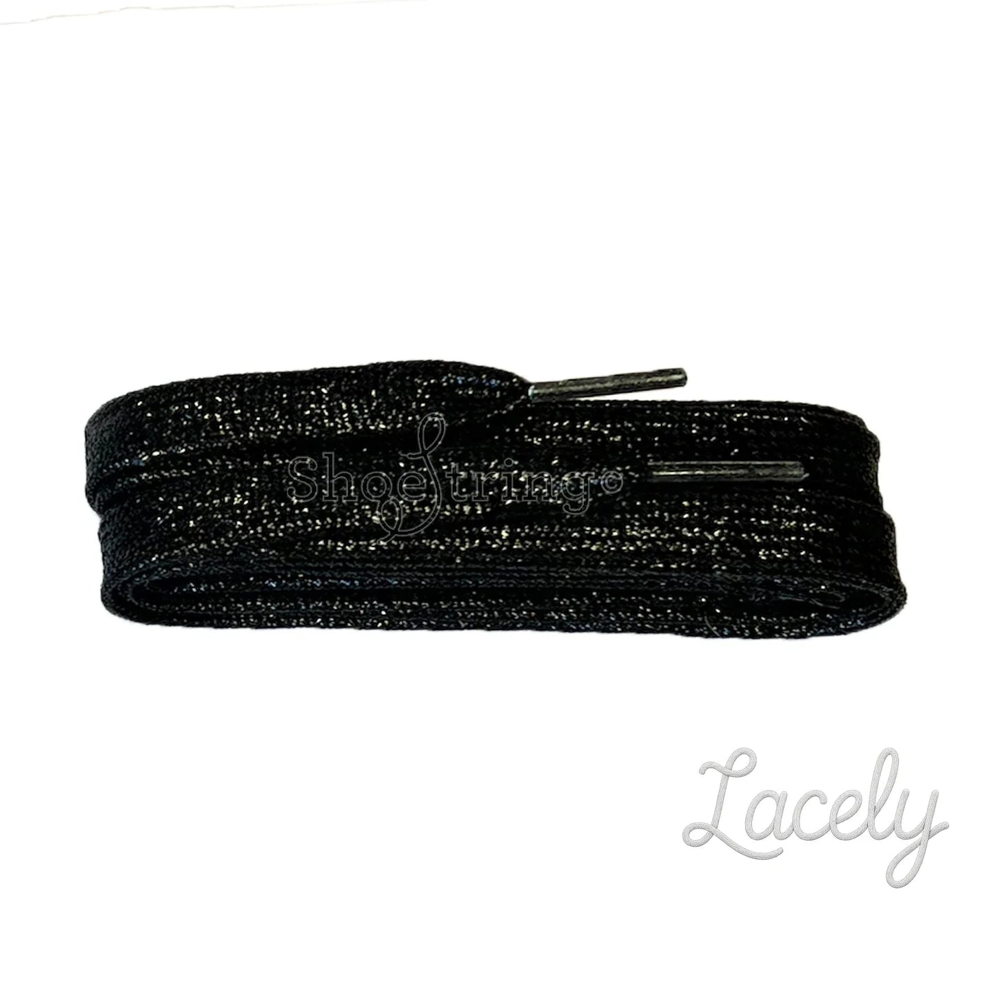 Glitter Black Flat Laces 1 pair - 120cm