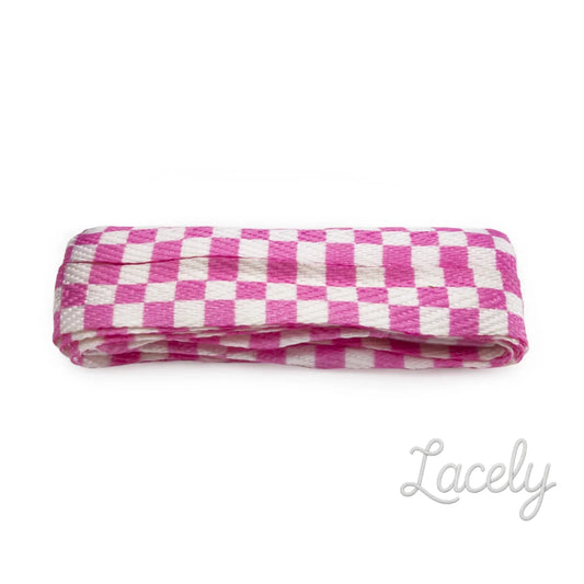 Fashion Pink/White Checkerboard Wide Laces 1 pair - 114cm