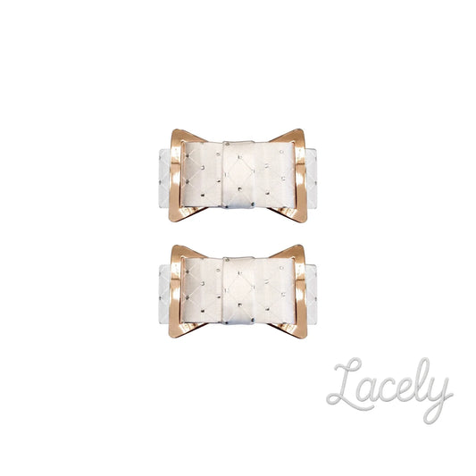 Shoe Clips White Diamond Print Tuxedo Bow