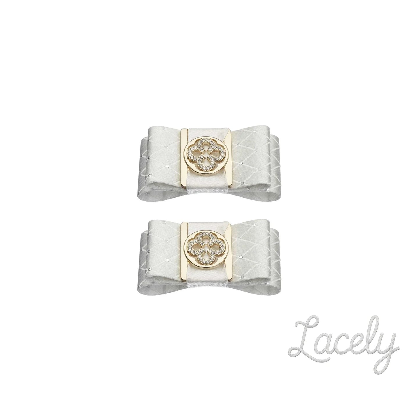 Shoe Clips White Double Gold Print Bow