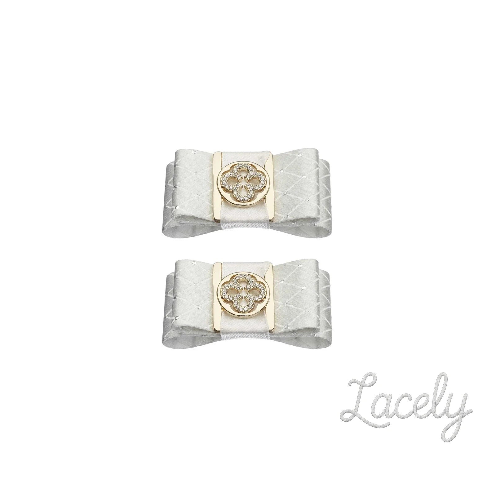 Shoe Clips White Double Gold Print Bow