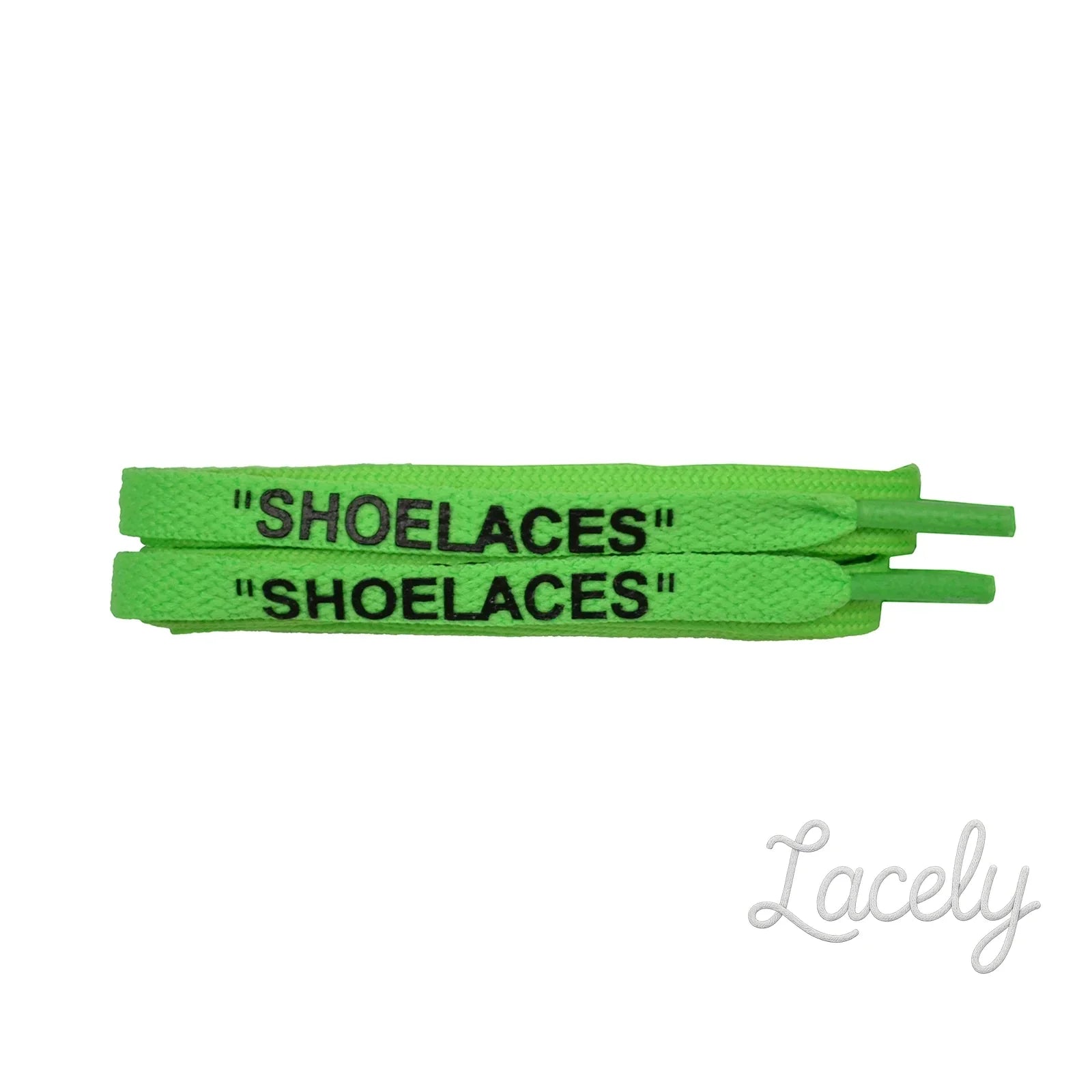 Neon Green Flat "SHOE LACE" Print Laces - 120cm